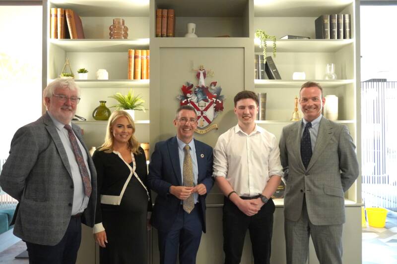 Peter O'Brien, Deputy CEO; Dr Patricia O'Lynn, Head of Policy and Engagement; Andrew Muir, Minister for Agriculture, Environment and Rural Affairs; Craig Armstrong, LSNI intern; and Simon Chambers, Chair of the Climate Justice Group.