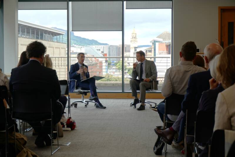Andrew Muir and Simon Chambers speaking to the group at Law Society House.