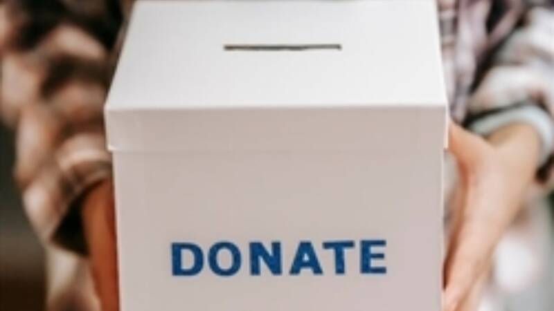 A person's hands holding a donation box