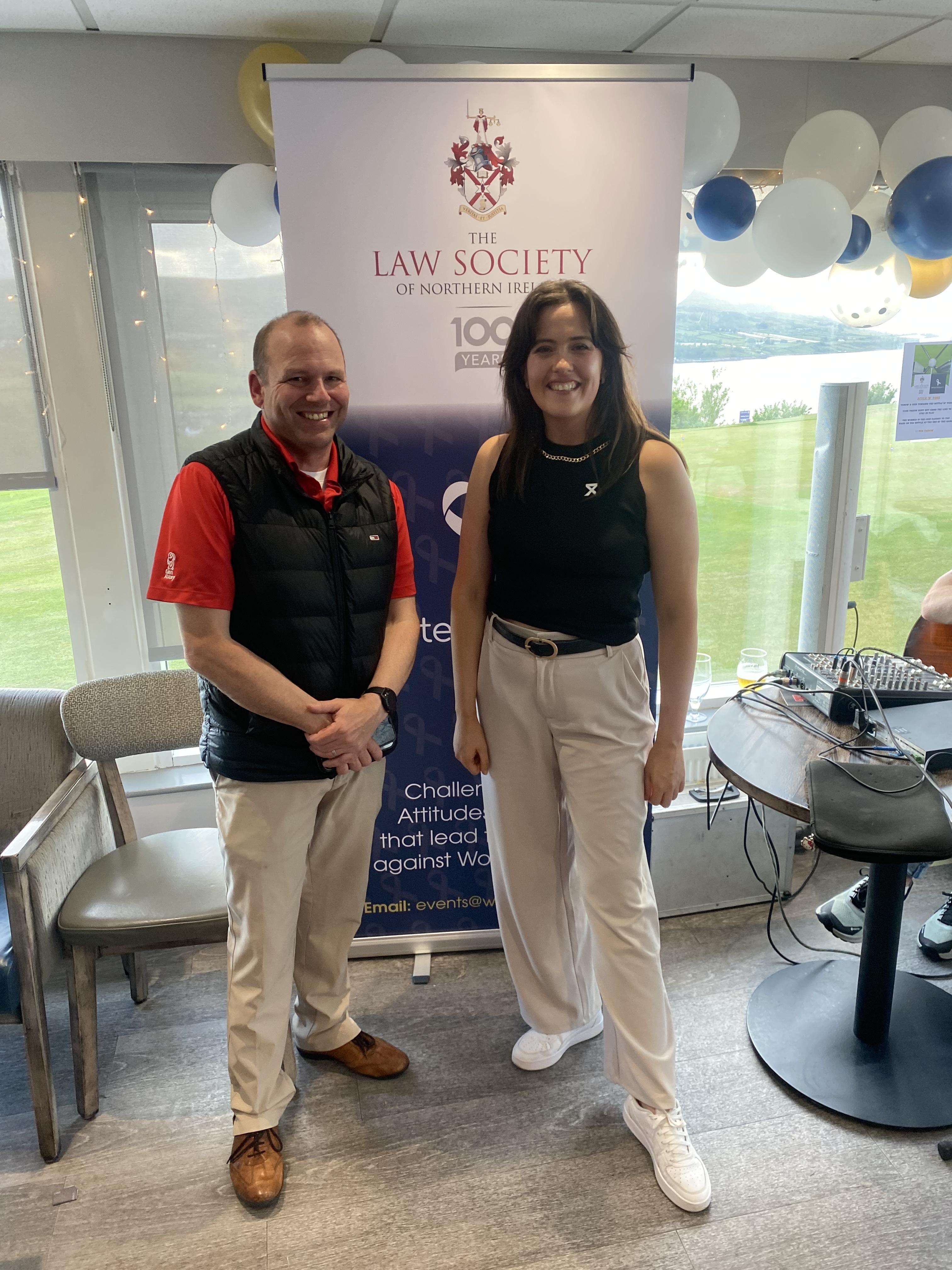 LSNI President Colin Mitchell and head of White Ribbon NI Tahnee McCorry at the event
